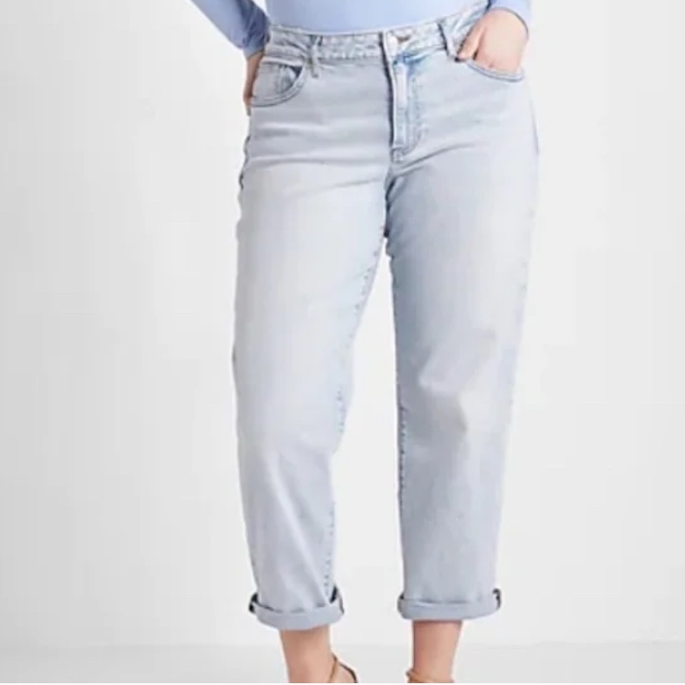 Express Mid Rise Blue Tinted Boyfriend Jeans